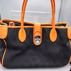 Dooney Burke black and tan bag measurements in pics
